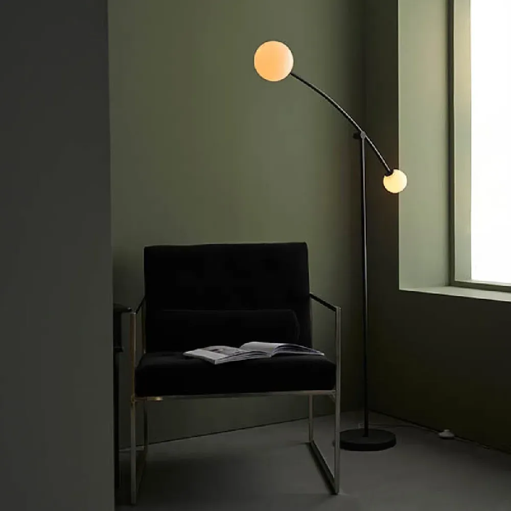 Butte Tall Floor Lamp with Adjustable Arm - Black, Opal Glass