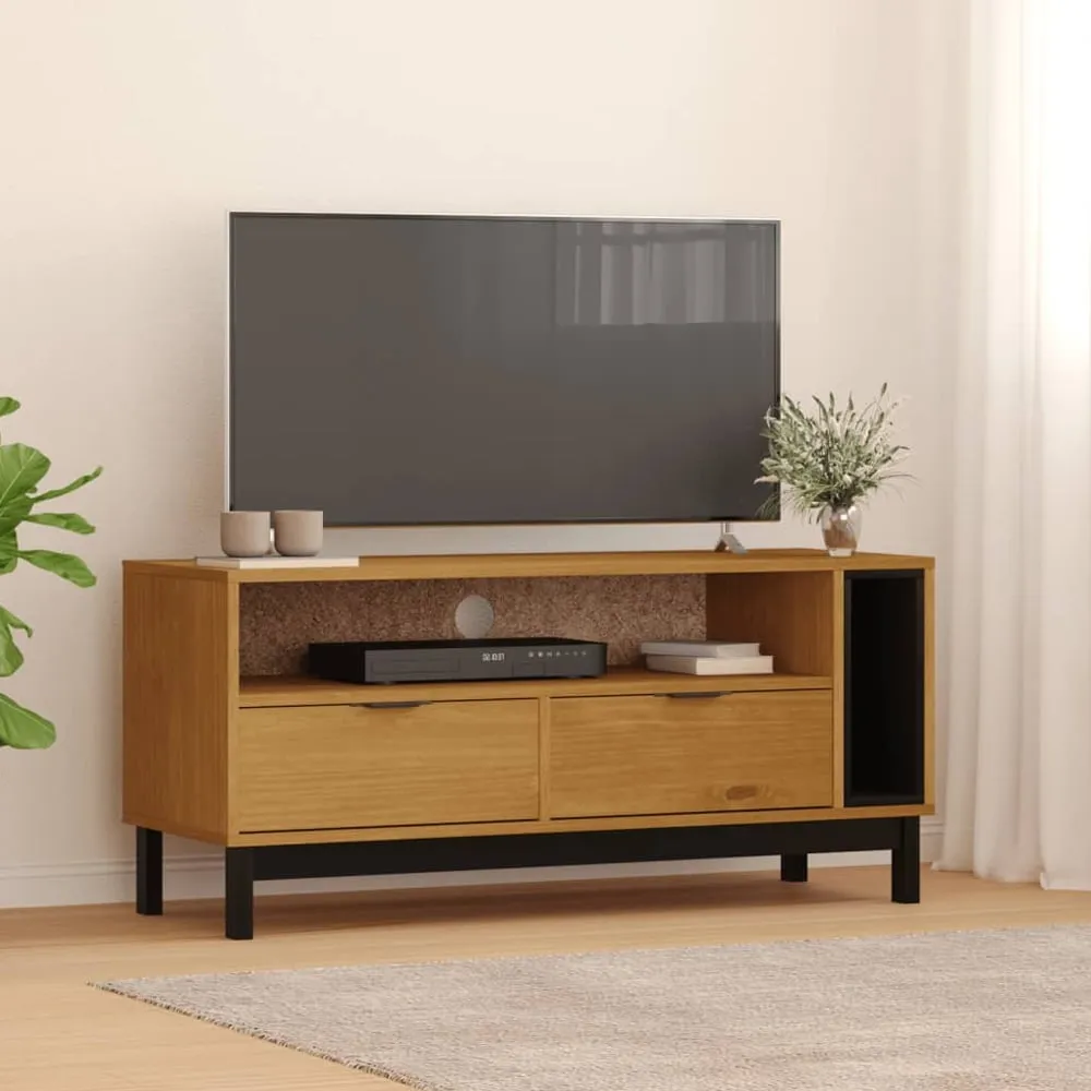 Buxton TV Stand with 2 Drawers 2 Shelves - Brown, Pine Wood