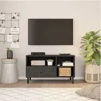 Buxton TV Stand with 3 Shelves - Black, Mango Wood