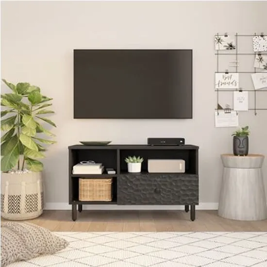 Buxton TV Stand with 3 Shelves - Black, Mango Wood image