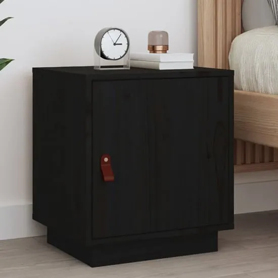 Byrne Pinewood Bedside Cabinet with 1 Door - Black