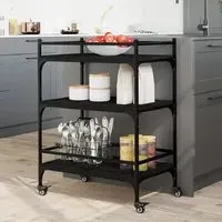 Byron 3-Shelf Kitchen Trolley - Black, Wood