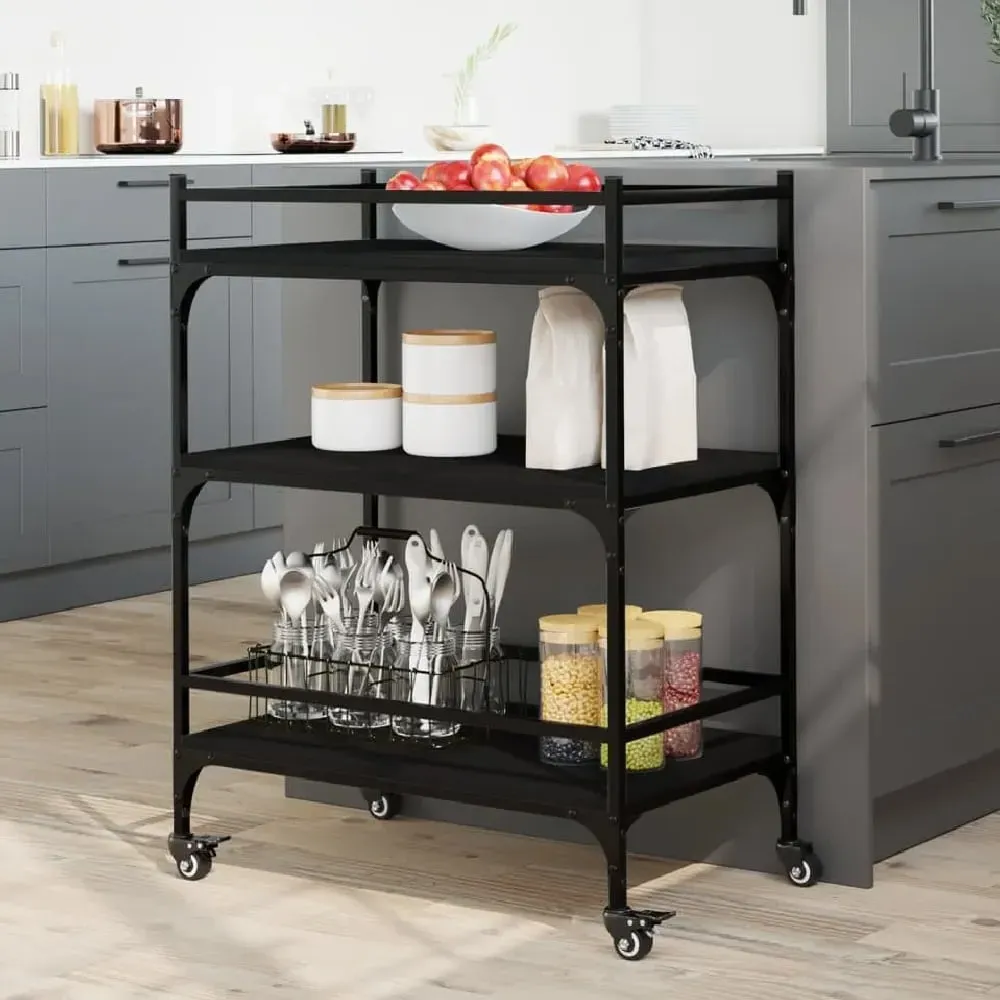 Byron 3-Shelf Kitchen Trolley - Black, Wood image