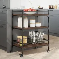 Byron 3-Shelf Kitchen Trolley - Brown Oak, Wood