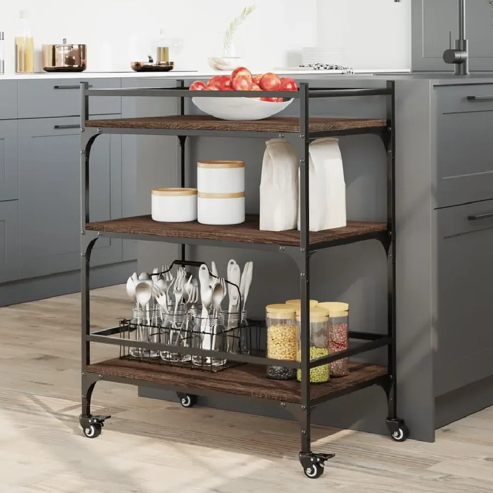 Byron 3-Shelf Kitchen Trolley - Brown Oak, Wood
