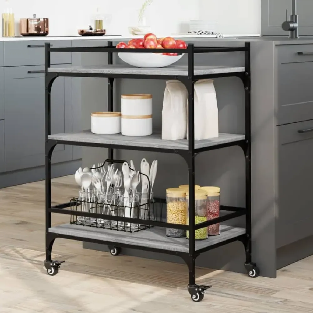 Byron 3-Shelf Kitchen Trolley - Grey Sonoma, Wood