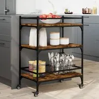 Byron 3-Shelf Kitchen Trolley - Smoked Oak, Wood