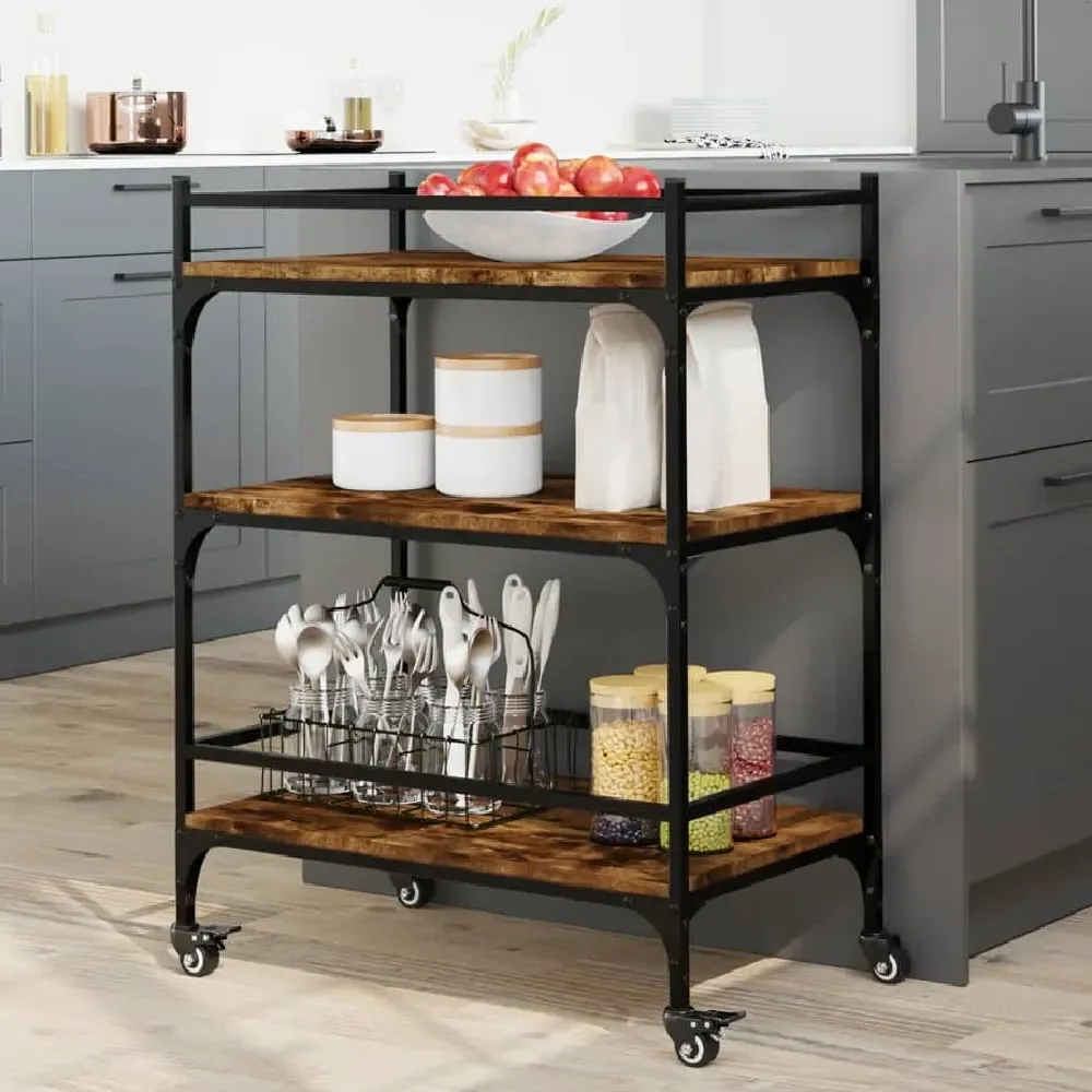 Byron 3-Shelf Kitchen Trolley - Smoked Oak, Wood