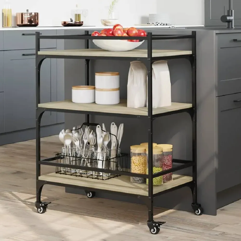 Byron 3-Shelf Kitchen Trolley - Sonoma Oak, Wood