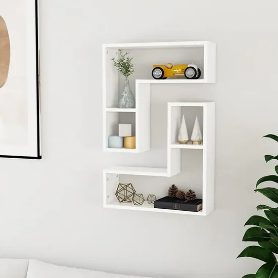 Cachi Set of 2 Wall Shelves - White, Engineered Wood product