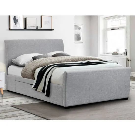 Cactus King Size Bed Frame with Storage - Light Grey, Linen