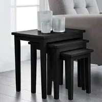 Cadee Square Nest of 3 Tables - Black, Rubberwood