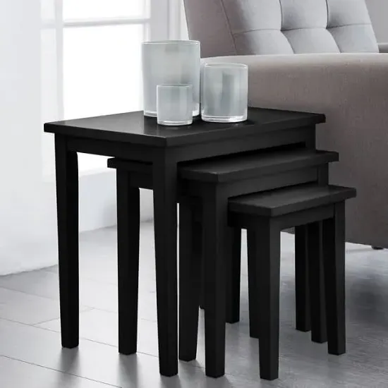 Cadee Square Nest of 3 Tables - Black, Rubberwood