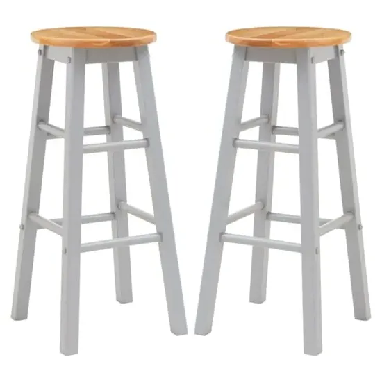 Cadell Bar Stools Pair - Grey, Hevea Wood