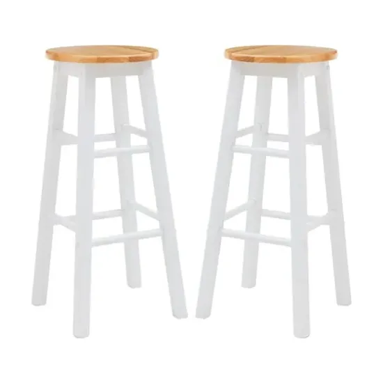 Cadell Bar Stools Pair - White, Hevea Wood