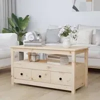 Cadell Coffee Table with 3 Drawers - Natural, Pine Wood