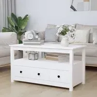 Cadell Coffee Table with 3 Drawers - White, Pine Wood