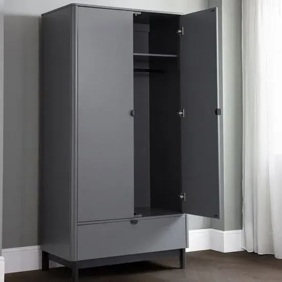 Cadhla 2-Door Wardrobe with Drawer - Storm Grey, MDF