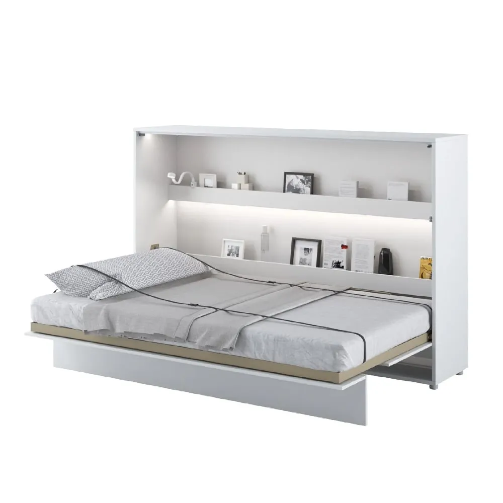 Cadillac Horizontal Wall Small Double Bed with Storage - Matt White
