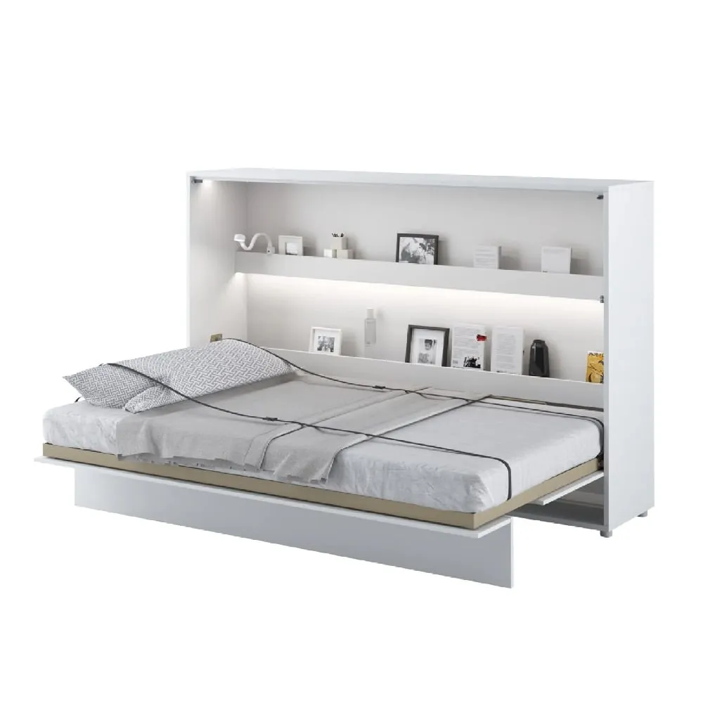 Cadillac Horizontal Wall Small Double Bed with Storage - White