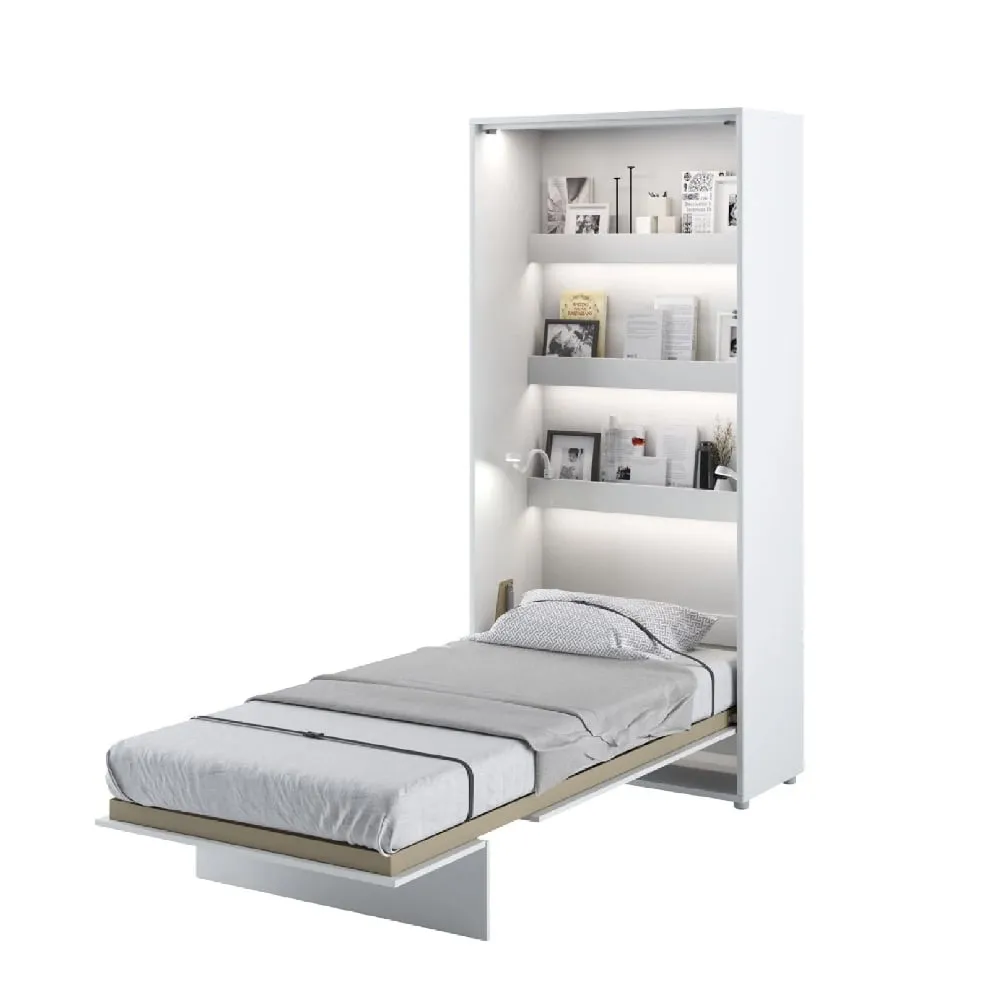 Cadillac Vertical Wall Single Bed with Storage - Matt White
