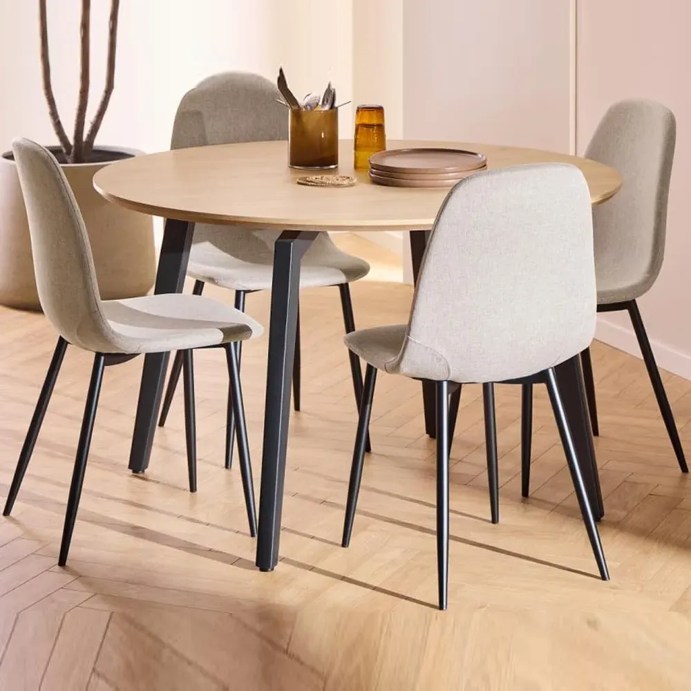 Cadott Rectangular Dining Table with 4 Beige Chairs - Oak
