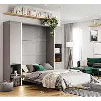 Cadott Single Wall Bed with Storage and LED - Grey, Laminated Wood