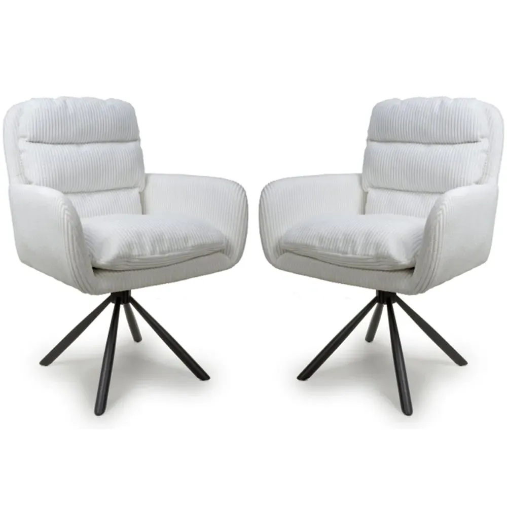 Cadott Swivel Dining Chair Pair - White, Corduroy