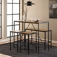 Cadott Wooden Bar Table with 1 Bench and 2 Stools - Oak