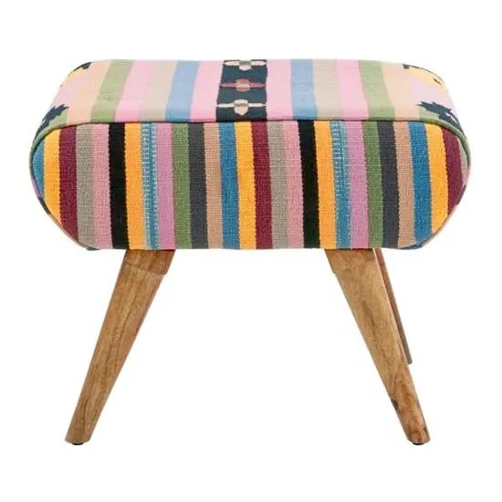 Cafenos Footstool with Oak Legs - Multicolour, Fabric image