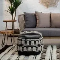 Cafenos Square Fabric Pouffe - Black, Cotton