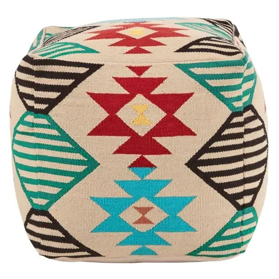 Cafenos Square Fabric Pouffe - Multicolor, Cotton