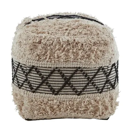 Cafenos Square Fabric Pouffe - White, Cotton