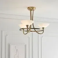 Cagney 3 Light Flush Light - White, Antique Brass