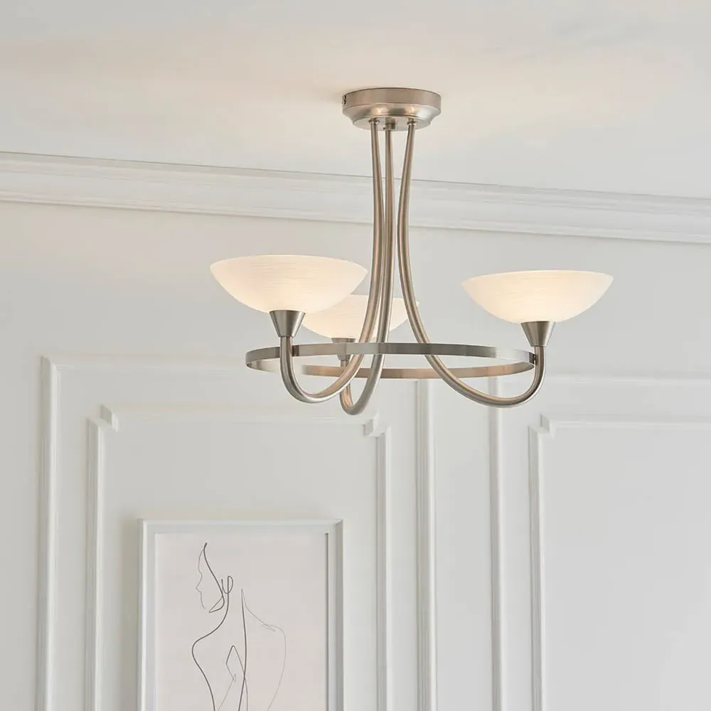 Cagney 3 Light Flush Light - White, Satin Chrome