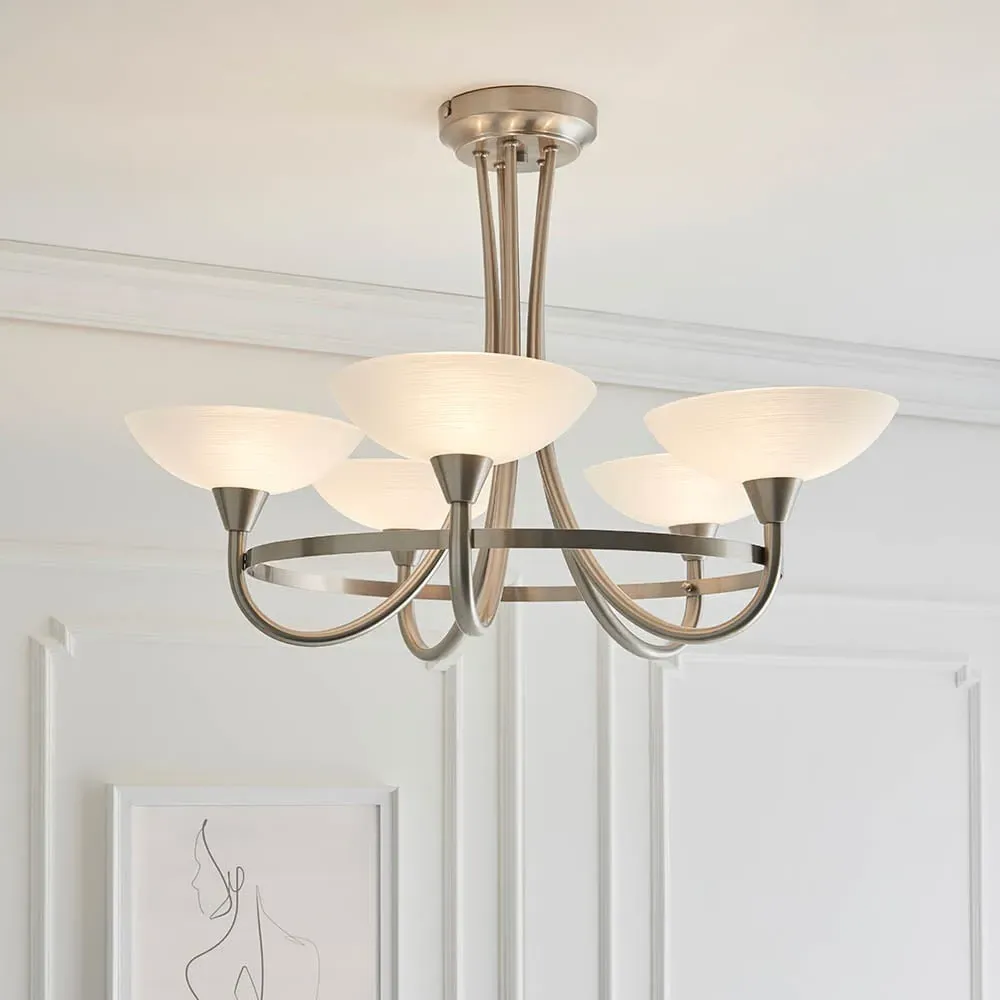 Cagney 5 Light Flush Light - White, Satin Chrome