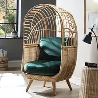 Cainta Rattan Armchair with Cushion - Green, Velvet