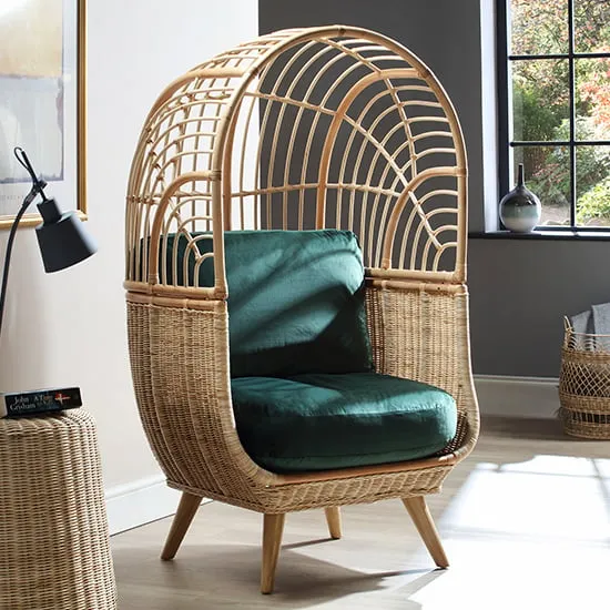Cainta Rattan Armchair with Cushion - Green, Velvet image