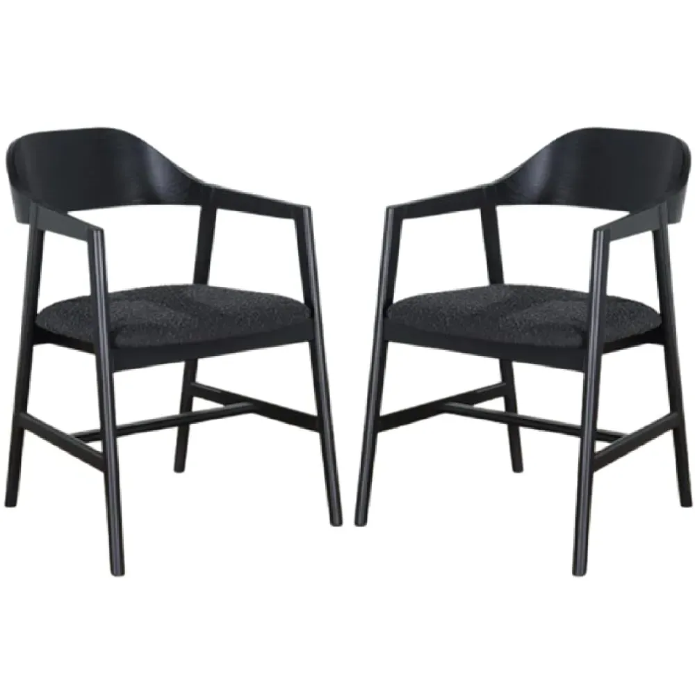 Cairo Carver Dining Chairs with Fabric Seat in Pair - Black