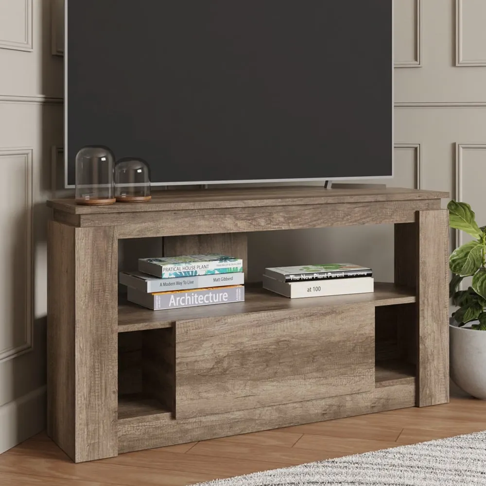 Caister Corner TV Stand with Drawer - Grey, Oak