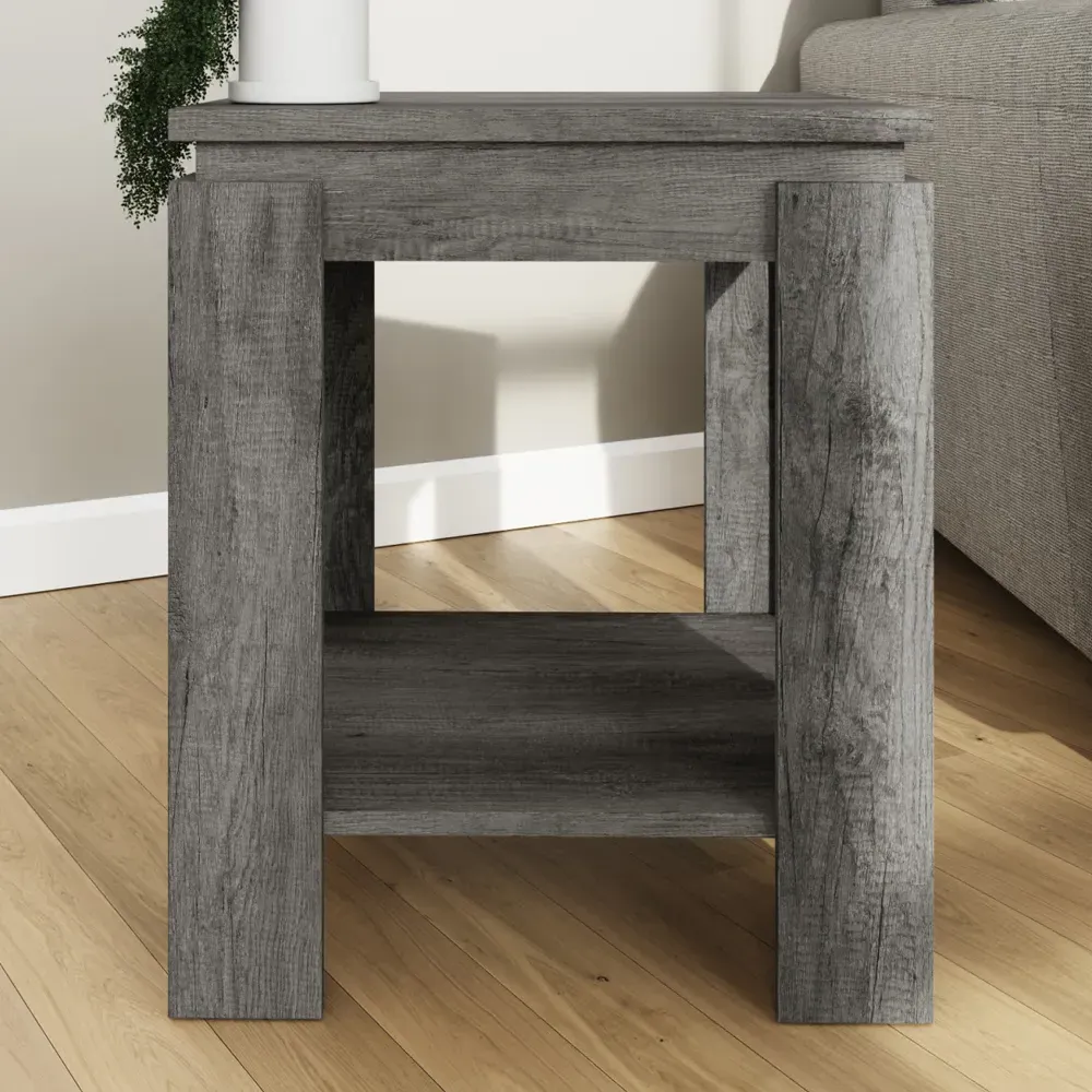 Caister Lamp Table with Shelf - Charcoal Grey, Wood product