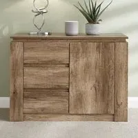 Caister Wooden Sideboard with 1 Door 3 Drawers - Grey, Oak