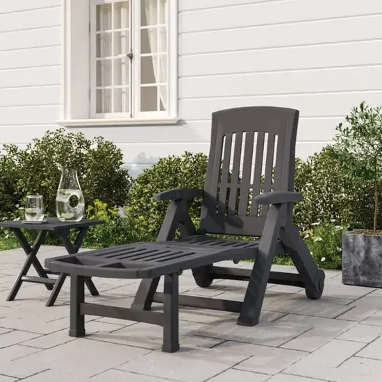 Cait Folding Sun Lounger with Wheels - Anthracite, Polypropylene