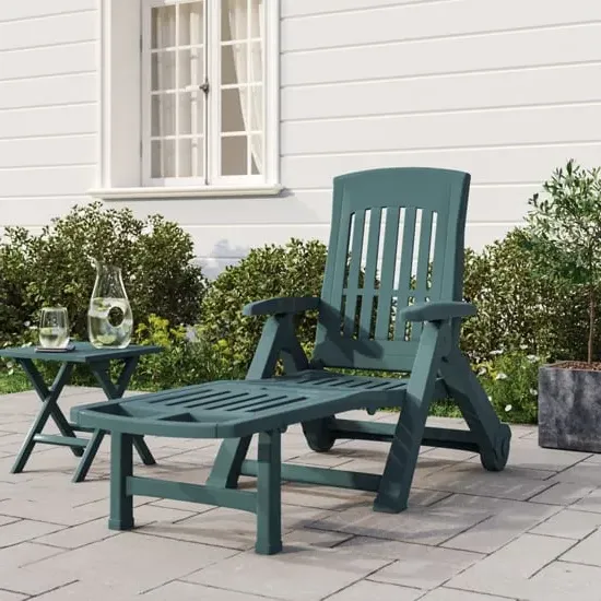 Cait Folding Sun Lounger with Wheels - Green, Polypropylene image