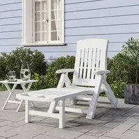 Cait Folding Sun Lounger with Wheels - White, Polypropylene