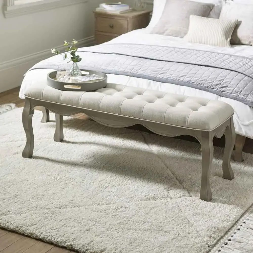 Caitlyn Fabric Ottoman - Oatmeal, Linen product