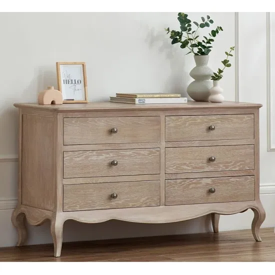 Caitlyn Wide Chest of 6 Drawers - Limed Oak image