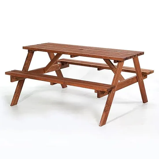 Caius 6-Seater Picnic Table with Benches - Oak Brown, Pine image