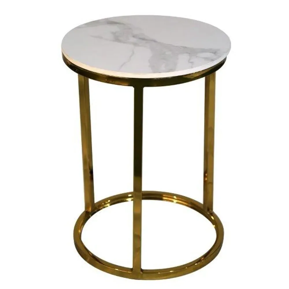 Caius Round End Table - White, Ceramic