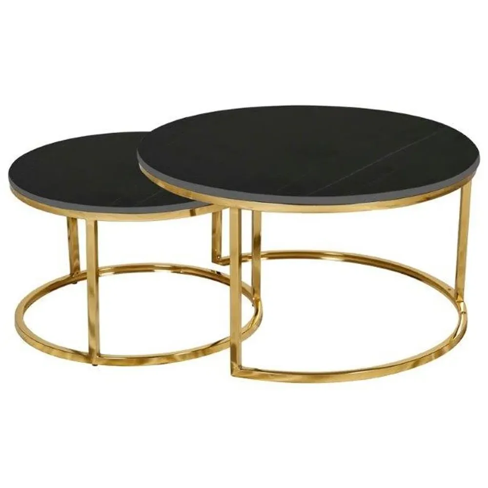 Caius Round Nesting Coffee Tables - Black, Ceramic image
